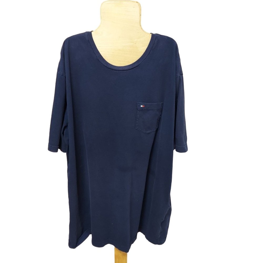 Tommy Hilfiger Shirt Mens XXL Navy Blue Short Sleeve Crewneck Tee Chest Pocket